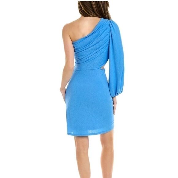 BCBGENERATION One Long Sleeve Bodycon Mini Dress Neck Shirred Bodice azure New4 - Picture 2 of 9